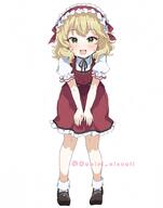 1girl absurdres adversarial_noise artist_name black_footwear black_ribbon black_shoes blonde_hair blush bow commentary_request d dress frilled_dress frilled_hairband frills full_body general green_eyes hair_bow hairband highres idolmaster idolmaster_cinderella_girls leaning_forward lolita_hairband looking_at_viewer mary_janes medium_hair neck_ribbon open_mouth pinafore_dress puffy_short_sleeves puffy_sleeves red_bow red_dress red_hairband remiri_nicoeli ribbon sakurai_momoka shirt shoes short_sleeves simple_background sleeveless sleeveless_dress smile socks solo watermark white_background white_shirt white_socks // 2163x2742 // 351.9KB