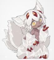 1girl 693273545 animal_ears body_fur breasts bright_pupils collarbone commentary dark-skinned_female dark_skin english_commentary extra_arms fang faputa female_focus fluffy furry grey_fur grey_hair happy hige_(693273545) lis@胡子 looking_at_viewer made_in_abyss mixed-language_commentary multiple_tails open_mouth sensitive short_hair sidelocks small_breasts smile solo tail teeth white_pupils yellow_eyes ファプタ メイドインアビス // 756x833 // 712.2KB