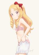 10s 1_female 1girl artist_name bangs beige_background bloomers blush bow bow_bloomers bow_panties bra breasts brown_eyes closed_mouth commentary_request cowboy_shot dressing drill_hair ears eromanga_sensei female female_focus from_side frown hair_bow long_hair looking_at_viewer mature panties panties_under_bloomers pantsu pink_bra pink_panties pink_pantsu pointy_ears pov questionable red_bow red_bow_ornament safe sensitive signature simple_background small_breasts solo standing sunsun69 twin_drills underwear underwear_only white_bloomers yamada_elf // 800x1131 // 389.2KB