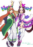 2girls adapted_costume animal_ears asymmetrical_footwear black_gloves brown_hair brown_shoes chinese_zodiac commentary_request d full_body gloves happy_new_year highres horse_ears horse_girl horse_tail long_hair looking_at_viewer mismatched_footwear multicolored_hair multiple_girls new_year open_mouth orange_hair purple_eyes purple_shoes shoes short_hair silence_suzuka_(innocent_silence)_(umamusume) silence_suzuka_(umamusume) simple_background single_glove skirt smile special_week_(special_dreamer)_(umamusume) special_week_(umamusume) streaked_hair tail tenkey2022 umamusume violet_eyes white_background white_shoes white_skirt wide_sleeves year_of_the_horse // 1254x1771 // 2.0MB