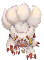 1girl 2 all_fours animal_hands animal_legs body_fur claws colored_eyelashes dark_skin esoragoto extra_arms facing_viewer fangs faputa general highres horns karapposora kuro_shoyu large_ears looking_at_viewer made_in_abyss monster_girl multiple_tails open_mouth red_claws red_horns sidelocks simple_background solo tail top-down_bottom-up white_background white_eyelashes white_fur white_hair yellow_eyes ファプタ メイドインアビス 無題 // 1519x2048 // 460.5KB