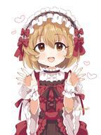 1girl artist_name black_ribbon blonde_hair blush bow brown_eyes child commentary_request costume_request dress female fingernails frilled_dress frilled_hairband frilled_headwear frilled_wrist_cuffs frills general hair_between_eyes hairband hands_up heart highres idol idol_clothes idolmaster idolmaster_cinderella_girls jewelry koga_koharu looking_at_viewer multicolored_clothes multicolored_dress open_mouth questionable red_bow red_dress remiri_nicoeli ribbon ring short_bangs sidelocks smile solo straight-on tongue twitter_username upper_body waving white_background white_wrist_cuffs wide_sleeves wrist_cuffs // 1539x2048 // 294.1KB