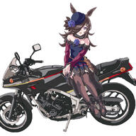 1girl black_footwear blue_dress blue_flower blue_headwear blue_rose bow bow_dress brown_hair brown_legwear brown_thighhighs clothing dagger dress dress_bow female flower general ground_vehicle hair_over_one_eye hal-py hat hat_flower headwear horse_girl knife legwear long_hair looking_at_viewer motor_vehicle motorcycle off-shoulder_dress off_shoulder purple_eyes rice_shower_(uma_musume) rice_shower_(umamusume) rose s scabbard sheath sheathed short_dress simple_background solo thigh-highs thighhighs tilted_headwear uma_musume_-_pretty_derby umamusume vehicle violet_eyes weapon white_background yamaha // 900x900 // 392.0KB