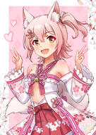 1girl animal_ear_fluff animal_ears bare_shoulders beast_ears blush border breasts caihanonline commentary_request d detached_sleeves double_v floral_print flower fox_ears hands_up heart highres idolmaster idolmaster_million_live! idolmaster_million_live!_theater_days japanese_clothes kasuga_mirai kasuga_mirai_(byakko_thulite) kawaii koaya looking_at_viewer mirai_kasuga official_alternate_hair_color one_side_up open_mouth outside_border over_100_bookmarks_in_the_idolmaster pink_background pink_hair red_skirt sensitive short_hair skirt smile solo the__million_live! v white_border white_flower yellow_eyes びゃっこ・チューライト みらちち むらのかみさま_春日未来 アイドルマスターミリオンライブ! アイマス100users入り セカンドヘアカラー 可愛い 春日未来 獣耳 白沢あや // 1200x1700 // 1.4MB