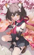 1girl absurdres animal_ear_fluff animal_ears black_gloves blue_archive blush commentary fox_ears fox_girl fox_tail gloves halo highres izuna_(blue_archive) kunai partially_fingerless_gloves pink_halo scarf skirt solo squatting tail thigh-highs weapon yellow_eyes yoshiharu_auf // 2530x4093 // 6.4MB