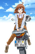 1girl bakuon!! blue_eyes blue_sky brown_hair brown_overalls clothing cloud clouds cloudy_sky eyebrows_visible_through_hair female general german_license_plate ground_vehicle hair_between_eyes hal-py helmet highres honda honda_cb400 honda_cb400sf honda_varadero_125 hood hoodie license_plate looking_at_viewer motor_vehicle motorcycle motorcycle_helmet open_mouth overalls s sakura_hane sensitive short_hair sky solo vehicle // 900x1400 // 638.1KB