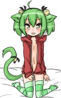 10s 1_female 1girl animal_ears blush cat_girl catgirl catperson clothing drawfag ears female female_focus garrison_cap gj-bu green_eyes green_hair hood hoodie kannazuki_tamaki mature naked_hoodie questionable rori_(4chan) rori_(artist) s safe solo source_request tail thigh-highs thighhighs tongue yellow_eyes zipper // 673x1075 // 439.6KB