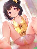 1girl arms_behind_back ass ball barefoot beachball black_hair breasts brown_hair casual_one-piece_swimsuit commentary_request feet food_print fruit_print highres idolmaster idolmaster_million_live! idolmaster_million_live!_theater_days koaya loli nakatani_iku one-piece_swimsuit print_ball sensitive short_hair side_ponytail sitting small_breasts smile soles solo spread_legs swimsuit toes transparent transparent_ball watermelon_print yellow_one-piece_swimsuit // 1541x2048 // 255.3KB