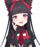1_female 1girl arm_warmers atsuyah0310 bangs black_bow black_hair blunt_bangs bow breasts choker commentary_request d fagi_(kakikaki) fagikakikaki female frilled_bow frills gate_-_jieitai_ka_no_chi_nite_kaku_tatakaeri gothic_lolita hair_bow hair_ornament hair_ribbon lolita_fashion long_hair looking_at_viewer necktie open-mouth_smile open_mouth pixiv_id_20973893 point_of_view pov q questionable red_eyes red_necktie red_neckwear red_ribbon ribbon rory_mercury safe sensitive shiny shiny_hair short_sleeves small_breasts smile solo upper_body very_long_hair ふぁぎ ロゥリィ・マーキュリー // 712x842 // 220.7KB