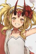 1girl bare_shoulders blush breasts clothing earrings facial_mark fategrand_order fate_(series) female female_only floral_print flower forehead forehead_mark grin hair_flower hair_ornament hairband hibiscus horns ibaraki_douji_(fate) ibaraki_douji_(fategrand_order) ibaraki_douji_(swimsuit_lancer) ibaraki_douji_(swimsuit_lancer)_(fate) ibaraki_douji_(swimsuit_lancer)_(second_ascension)_(fate) jewellery jewelry kouzuki_kei long_hair looking_at_viewer one-piece_swimsuit oni oni_horns pointed_ears pointy_ears red_flower safe sash sensitive sidelocks small_breasts smile solo swimsuit tattoo tied_hair white_one-piece_swimsuit white_swimsuit yellow_eyes // 569x867 // 87.4KB