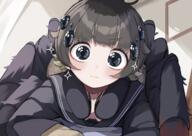 1girl 6 arachne arachnid_humanoid arthropod_girl arthropod_limbs black_eyes black_sailor_collar black_shirt brown_eyes brown_sweater closed_mouth commentary_request extra_eyes extra_legs general inhuman_girl insect_girl kumano_plan looking_at_viewer medium_hair monster_girl non-human original plan_(planhaplalan) planhaplalan sailor_collar school_uniform shirt simple_background sleeves_past_fingers sleeves_past_wrists solo sparkle spider spider_girl sweater taur thick_eyebrows white_background なにこのかわいい生き物 アラクネ オリジナル ハエトリグモ ハエトリグモちゃん 人外 人外娘 熊野プラン@2日目西め-66a 熊野プラン@大阪個展926~ 虫娘 // 1300x921 // 862.4KB