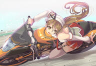anthropomorphism armadillo-tokage brown_hair ground_vehicle headdress kantai_collection littorio_(kancolle) long_hair motor_vehicle motorcycle ponytail satou_daiji skirt thigh-highs thighhighs tied_hair vehicle // 3227x2224 // 1015.7KB
