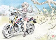 10s 1_female 1girl akaboshi_koume ankle_boots artist_name avian bird black_footwear black_jacket black_legwear blue_eyes blurry blurry_background bmw bmw_g310 boots brown_hair cherry_blossoms colored_pencil colored_pencil_(medium) commentary d dated day depth_of_field dress_shirt eyebrows eyebrows_visible_through_hair female flower footwear girls_und_panzer ground_vehicle headwear helmet highres jacket kubota_shinji kuromorimine_military_uniform legwear logo long_sleeves mature military military_uniform miniskirt motor_vehicle motorcycle on_motorcycle open_mouth outdoors outside pleated_skirt red_shirt red_skirt riding robin_(animal) safe shirt short_hair signature skirt smile socks solo standing traditional_media tree uniform vehicle watermark wavy_hair // 2048x1458 // 817.4KB