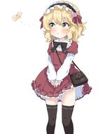 1girl bag black_bow black_socks blonde_hair blush bow bug butterfly commentary_request dress feet_out_of_frame general green_eyes hat highres idolmaster idolmaster_cinderella_girls idolmaster_cinderella_girls_u149 insect o red_dress remiri_nicoeli sakurai_momoka short_hair simple_background socks solo standing white_background // 1707x2048 // 203.5KB