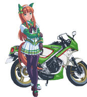1girl animal_ears bangs black_gloves black_legwear black_pantyhose blunt_bangs clothing ear_covers female full_body general gloves green_eyes ground_vehicle hairband hal-py hime_cut horse_ears horse_girl horse_tail kawasaki legwear long_hair looking_at_viewer motor_vehicle motorcycle orange_hair pantyhose s silence_suzuka_(uma_musume) silence_suzuka_(umamusume) simple_background smile solo tail uma_musume_-_pretty_derby umamusume vehicle white_background white_hair_ornament white_hairband // 900x1000 // 516.3KB