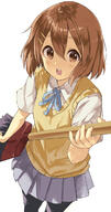 1girl bangs black_legwear black_pantyhose blouse blue_neckwear blush broom broom_guitar brown_eyes brown_hair commentary from_above hair_between_eyes hair_ornament hair_strand hairclip hirasawa_yui holding holding_broom k-on! koin_(foxmark) looking_at_viewer looking_up miniskirt open_mouth pantyhose pleated_skirt safe sakuragaoka_high_school_uniform school_uniform sensitive shiny shiny_hair shirt short_hair short_sleeves simple_background skirt solo standing summer_uniform sweater_vest teeth unconventional_guitar upper_teeth upper_teeth_only white_background white_shirt // 634x1200 // 476.3KB