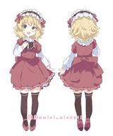 1girl absurdres adversarial_noise ascot blonde_hair blush blush_stickers bow bowtie brown_bow brown_bowtie brown_thighhighs d dot_nose dress flower frilled_hairband frills full_body general green_eyes hairband highres idolmaster idolmaster_cinderella_girls lolita_hairband long_sleeves mary_janes multiple_views open_mouth red_bow red_dress remiri_nicoeli rose sakurai_momoka shoes short_hair simple_background smile solo thigh-highs thighhighs twitter_username white_background white_sleeves // 2371x2846 // 472.3KB