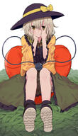 1_female 1girl alternate_hair_color alternate_hair_colour bangs black_footwear black_headwear blonde_hair bloomers blush bow buttons closed_mouth collared_shirt commentary covering covering_face covering_one_eye eyeball female frilled_shirt_collar frilled_sleeves frills full_body green_hair green_skirt hair_between_eyes hands_in_hair hands_on_own_cheeks hands_on_own_face hands_up hat hat_bow heart heart_pillow knees_up komeiji_koishi long_sleeves looking_at_viewer mieharu one_eye_closed photoshop_(medium) pillow safe shirt shoe_soles short_hair simple_background sitting skirt smile smirk solo third_eye tobitatsu touhou touhou_project underwear wavy_hair white_background wide_sleeves yellow_bow yellow_eyes yellow_shirt こいし みえはる 微笑み // 1500x2625 // 400.5KB