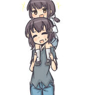 2_females 2girls bangs black_hair blush closed_eyes cousins d denim eyes_closed eyes_open female funami_mari funami_yui hair_ornament hairclip happy jeans legwear mari_(yuru_yuri) mature multiple_females multiple_girls open_eyes open_mouth pants pleated_skirt ponytail rori rori_(4chan) safe short_hair simple_background skirt smile socks tied_hair white_background younger yuru_yuri // 1000x1000 // 219.7KB