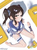 1girl 987145300 barefoot bikini blue_sailor_collar breasts brown_eyes brown_hair closed_mouth commentary_request dated frilled_thigh_strap from_above full_body idolmaster idolmaster_cinderella_girls looking_at_viewer navel non_h_tomas p-head_producer pout producer_(idolmaster) sailor_bikini sailor_collar sensitive short_hair sitting solo swimsuit tachibana_arisu thigh_strap tomber twintails u149 おへそ アイドルマスターシンデレラガールズ アイマス1000users入り 橘ありす 水着 终于画到了爱丽丝 // 3784x5000 // 1.8MB