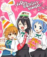 3_females 3girls ahoge amada_kokoro amd artist_request birthday birthday_cake black_hair blue_eyes blue_hair blush braid cake candle character_name closed_eyes copyright_name dated dress_shirt eyes_closed eyewear eyewear_on_head fang female food french_braid gift glasses glasses_on_head hair_between_eyes happy_birthday hat long_hair matsukaze_aoi mature multiple_females multiple_girls open_mouth orange_eyes orange_hair party_hat safe shirt short_hair sketch skirt smile suhara_hatsumi vest white_shirt // 853x1024 // 161.0KB