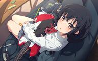 1girl animal animal_on_lap black_hair book brown_eyes cat cat_on_lap cat_teaser commentary_request couch dress_shirt electric_guitar female from_above general grey_skirt guitar instrument k-on! long_hair long_sleeves looking_at_viewer nakano_azusa neko ogipote on_lap pen pleated_skirt safe sakuragaoka_high_school_uniform school_uniform seifuku sensitive shirt skirt skirt_lift tied_hair twintails uniform viewed_from_above white_shirt winter_uniform 猫の日 // 4096x2589 // 749.0KB