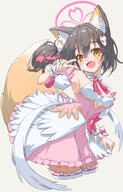 1girl absurdres alternate_costume animal_ear_fluff animal_ears armpits bare_shoulders black_hair blue_archive blush breasts commentary_request cosplay cropped_legs detached_sleeves dress eyeshadow fang fox_ears fox_girl fox_tail frilled_dress frills general hair_ornament halo highres izuna_(blue_archive) looking_at_viewer makeup one_side_up open_mouth pink_dress pink_halo simple_background skin_fang small_breasts smile solo suzumi_(blue_archive) suzumi_(magical)_(blue_archive) suzumi_(magical)_(blue_archive)_(cosplay) tail thigh-highs thighhighs tomonx wrist_cuffs yellow_eyes // 1537x2400 // 1.7MB