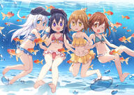 4_females 4girls akatsuki_(kancolle) akatsuki_(kantai_collection) animal barefoot bikini bikini_skirt black_hat black_headwear blue_bikini blue_eyes brown_eyes brown_hair commentary_request d fang fangs feet female fish flat_cap folded_ponytail fred04142 goldfish hair_between_eyes hair_tie hand_holding hat headwear hibiki_(kancolle) hibiki_(kantai_collection) holding_hands ikazuchi_(kancolle) ikazuchi_(kantai_collection) inazuma_(kancolle) inazuma_(kantai_collection) kantai_collection locked_arms long_hair mature multiple_females multiple_girls one_eye_closed open_mouth photoshop_(medium) polka_dot polka_dot_bikini ponytail purple_eyes purple_hair red_bikini safe sensitive short_hair silver_hair smile swimsuit tied_hair underwear violet_eyes white_hair yellow_bikini // 1200x847 // 918.5KB