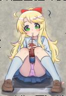 1girl 2025 2d_art ? ahoge antipopper blonde_hair blue_skirt blush bow bow_panties brown_footwear chocolate clothed cup drinking drinking_straw elementary elementary_(lolipope) female female_focus flat_chest full_body fully_clothed gelbooru gelbooru_11280243 green_eyes grey_background hair_ribbon himesaka_noa holding holding_cup legs legwear light_blush loli long_hair looking_at_viewer noa panties pantyshot pink_panties pixiv_126066234 pixiv_13848971 plastic_bottle ponytail questionable red_ribbon ribbon school_uniform sensitive serafuku shirt shoes simple_background sitting skirt socks solo tea thighs tied_hair underwear watashi_ni_tenshi_ga_maiorita! white_shirt white_socks younger_female // 2069x3000 // 10.6MB
