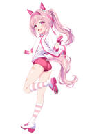 1girl 2 2025 2d_art animal_ears aria28aria ass bandaid bandaid_on_leg bow buruma clenched_hand clothing_cutout d ear_bow female female_focus fingerless_gloves flower-shaped_pupils from_behind gloves hairband haru_urara_(bestest_prize)_(umamusume) haru_urara_(umamusume) headband highres horse_ears horse_girl horse_tail horseshoe jacket kamiya_tomoe kneehighs kneepits legs legwear loli open_clothes open_jacket open_mouth pink_eyes pink_hair pixiv_135108332 pixiv_77858 ponytail purple_eyes red_buruma red_gloves red_hairband sensitive shirt shoe_soles shoes simple_background smile socks solo striped_clothes striped_socks symbol-shaped_pupils tail tail_through_clothes thighs tied_hair umamusume white_background white_bow white_jacket white_shirt white_shoes うららん一等賞♪ ウマ娘 ウマ娘プリティーダービー ハルウララ ハルウララ(ウマ娘) 女の子 神谷ともえ@ｳﾞｧｰ // 1037x1500 // 522.3KB