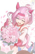 1boy 4girls absurdres animal_ears blush bouquet bow brown_hair buruma closed_eyes commentary dress ear_bow ear_covers english_commentary fingerless_gloves flower franz2543 gloves green_bow grey_hair hairband halo haru_urara_(bestest_prize)_(umamusume) haru_urara_(umamusume) headband highres holding holding_bouquet horse_ears horse_girl horse_tail jacket king_halo_(umamusume) long_hair long_sleeves multiple_girls open_mouth pants petals pink_buruma pink_flower pink_hair pink_headband ponytail red_buruma red_gloves red_headband rice_shower_(umamusume) seiun_sky_(umamusume) sensitive shirt short_hair smile solo_focus tail team_spica's_trainer teeth trainer_(umamusume) umamusume upper_teeth_only vest white_jacket white_shirt yellow_shirt // 1728x2706 // 2.0MB