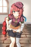 1 1_female 1girl beret blue_eyes blush braid clothes_pull explicit female female_focus hat headwear heterochromia indoors leaning leaning_forward legwear looking_at_viewer maet2 mature multicolored multicolored_eyes navel nsfw ocha_no_mae original original_character panties pov questionable red_eyes red_hair shorts shorts_pull solo standing stomach twitterまとめ６ underwear undressing white_panties お茶の前 裸ワイシャツ // 1000x1500 // 1.5MB