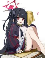 ! 1girl apron ass black_hair black_horns blue_archive blunt_bangs demon_horns fuuka_(blue_archive) hair_on_horn halo horns loah_66 long_hair red_eyes sensitive sidelocks simple_background white_apron white_background // 3181x4096 // 760.0KB