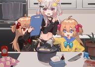 3 3girls ahoge animal_ear_fluff animal_ears anny_(vtuber) annytf black_cardigan black_choker black_panties black_skirt blue_eyes bow bowl bowtie brand_name_imitation brown_hair cardigan choker commentary commission cooking cropped_shirt cutting_board d egg egg_carton english_commentary evil_neuro-sama fiansand fox_ears fox_girl fox_tail glass_bottle hair_bow hair_ornament hair_ribbon heart heinz highleg highleg_panties holding holding_knife indie_virtual_youtuber indoors ketchup ketchup_bottle kitchen knife long_hair long_sleeves midriff mixer_(cooking) multicolored_hair multiple_girls navel neuro-sama open_mouth panties plant potted_plant purple_eyes red_bow red_eyes red_ribbon ribbon sailor_collar school_uniform sensitive shirt skirt skull_hair_ornament smile star_(symbol) star_hair_ornament stomach streaked_hair tail tissue_box towel two_side_up underwear virtual_youtuber yellow_cardigan // 3508x2480 // 642.7KB