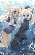 10s 2_females 2girls arm_up armpits blonde_hair blue_eyes bubble commentary_request crop_top cropped_jacket d dual_persona fang female flower fred04142 garrison_cap gloves green_eyes hair_flower hair_ornament hat headgear headwear jacket kantai_collection long_hair looking_at_viewer military military_uniform multiple_females multiple_girls one-piece_swimsuit open_mouth pale_skin pantyhose photoshop_(medium) pixiv_1391233 pixiv_49177619 ro-500_(kancolle) ro-500_(kantai_collection) safe school_swimsuit sensitive smile swimsuit swimsuit_under_clothes swimwear tan tanlines u-511_(kancolle) u-511_(kantai_collection) underwater uniform white_hair 呂500&u511 水佾 // 575x900 // 318.0KB