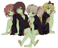 4_females 4girls ahoge akaza_akari arms_on_knees barefoot black_hair blonde_hair blue_eyes bow breasts brown_eyes brown_hair cleavage closed_mouth collared_shirt crossed_arms crossed_legs dot_nose double_bun explicit explicit_content expressionless eyebrows eyebrows_visible_through_hair feet female funami_yui hair_bobbles hair_bow hair_bun hair_ornament hand_on_another's_hand hand_on_another's_leg invisible_object leaning_on_person legs_crossed long_hair looking_at_viewer multiple_females multiple_girls namori no_bra no_pants nsfw one_eye_closed pink_hair pov purple_eyes red_hair safe sensitive shirt short_hair short_sleeves simple_background small_breasts soles squatting thighs toes toshinou_kyouko white_background yoshikawa_chinatsu yuru_yuri // 2048x1718 // 247.2KB