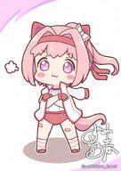 1girl animal_ears bandaid bandaid_on_leg blush blush_stickers bow buruma chibi chibi_only closed_mouth commentary_request crossed_arms ear_bow ear_covers fingerless_gloves flower-shaped_pupils flower_in_eye general gloves hairband haru_urara_(bestest_prize)_(umamusume) haru_urara_(umamusume) headband horse_ears horse_girl horse_tail jacket jacket_on_shoulders long_hair looking_at_viewer pink_buruma pink_eyes pink_hair pink_headband ponytail red_buruma red_gloves red_headband sensitive shirt smile socks solo striped_clothes striped_socks symbol-shaped_pupils symbol_in_eye tail umamusume white_jacket white_shirt yoshiharu_izumi // 724x1023 // 532.8KB