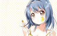 blue_hair blush brown_eyes furutani_himawari headband namori ribbons third-party_edit yuru_yuri // 1314x821 // 729.9KB