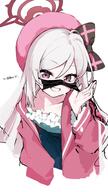 1girl alternate_costume black_mask blue_archive bow coat d general halo hat loah_66 mahjong_soul mask multicolored_bow mutsuki_(blue_archive) open_mouth pink_coat pink_eyes pink_hat pointy_ears ribbon-trimmed_clothes ribbon_trim simple_background smile solo sweatdrop teeth twitter.com white_background white_hair // 2231x3967 // 482.4KB