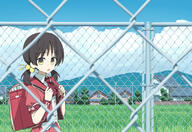 1girl ascot backpack bag black_hair chain-link_fence channel_(caststation) collared_shirt fence gelbooru_11792234 general hair_bobbles hair_ornament highres house kaai_yuki kaai_yuki_(vocaloid4) looking_at_viewer medium_hair open_mouth outdoors randoseru red_ascot shirt short_sleeves short_twintails solo twintails upper_body vocaloid white_shirt wrist_cuffs yellow_eyes // 3138x2157 // 2.9MB