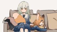 2girls age_regression aged_down animal_ears bang_dream! bang_dream!_it's_mygo!!!!! bangs_pinned_back black_socks blinking blue_eyes blue_hairband blue_serafuku blue_shirt blue_skirt blush bored brown_eyes cellphone chinese_commentary closed_mouth commentary_request couch ear_wiggle expressionless fake_phone_screenshot fake_screenshot fox_ears fox_girl fox_tail general green_hair grey_neckerchief hair_ornament hairband hairclip hand_on_another's_back holding holding_phone kemonomimi_mode kneehighs large_ears long_sleeves looking_at_another looking_at_viewer lying lying_on_person midriff_peek multiple_girls nagasaki_soyo neckerchief on_couch on_stomach oversized_clothes phone school_uniform serafuku shirt simple_background sitting skirt slippers smartphone socks straight_hair tail tail_on_face tail_slapping tail_wagging the_pose tsukinomori_school_uniform wakaba_mutsumi white_background winter_uniform yellow_eyes yuan_shuang yuri // 1920x1080 // 4.9MB