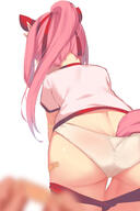 1girl animal_ears ass bad_id bad_pixiv_id bakaring bandaid bandaid_on_ass bow buruma buruma_pull clothes_pull from_behind gym_uniform hair_bow haru_urara_(umamusume) headband horse_ears horse_girl horse_tail kcm7762 leaning_forward long_hair panties pantsu pink_hair ponytail pulled_by_self questionable red_buruma ribbon shirt short_sleeves simple_background solo tail thigh_gap thighs uma_musume_pretty_derby umamusume underwear undressing white_background white_panties white_shirt ウマ娘_プリティーダービー_ハルウララ ウマ娘プリティーダービー ハルウララ(ウマ娘) パンツ ブルマ 下着 体操着 尻神様 // 3200x4800 // 3.5MB