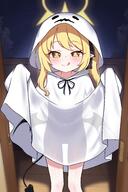 1girl black_ribbon black_tail black_wings blonde_hair blue_archive blush closed_mouth commentary demon_girl demon_tail demon_wings doorway feet_out_of_frame female ghost_costume hair_ribbon halo heart heart-shaped_pupils hood hood_up ibuki_(blue_archive) loli looking_at_viewer md5_mismatch pointy_ears q questionable ribbon see-through_silhouette solo standing symbol-shaped_pupils tail tongue tongue_out trick-or-treating wings yellow_eyes yellow_halo zing zing_(z_z_zing) // 2000x3000 // 2.6MB