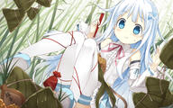anthropomorphism aqua_eyes blue_eyes blue_hair blush dress food fred04142 kuuki_shoujo long_hair original the_personfication_of_atmosphere the_personification_of_atmosphere thigh-highs thighhighs white_hair // 1920x1200 // 1.4MB