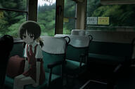1girl ascot backpack bag black_hair brown_eyes bus_interior channel_(caststation) collared_shirt dated_commentary dress gelbooru_11702502 general hair_bobbles hair_ornament highres kaai_yuki kneehighs kyoufuu_all_back_(vocaloid) low_twintails pinafore_dress randoseru red_ascot red_bag shirt sitting sleeveless sleeveless_dress socks solo tree twintails twitter.com vocaloid white_shirt x_cxst_x // 3023x2000 // 2.0MB