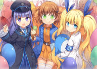 3girls armband balloon bangs black_coat black_headwear blonde_hair blue_eyes blue_jacket blue_neckwear blue_ribbon blunt_bangs blush brown_hair bunny_tail closed_mouth coat collared_shirt commentary_request copyright_request d diagonal-striped_clothes diagonal-striped_necktie diagonal-striped_neckwear diagonal_stripes double_scoop dress_shirt eyebrows_visible_through_hair food fred04142 general green_eyes hair_ribbon hat holding holding_food holding_stuffed_toy ice_cream ice_cream_cone jacket lab_coat labcoat long_hair multiple_girls multiple_scoops necktie open_clothes open_jacket open_mouth orange_shirt orange_skirt peaked_cap pleated_skirt purple_eyes purple_hair q rabbit_tail ribbon safe sensitive shirt skirt smile striped striped_clothes striped_necktie striped_neckwear stuffed_animal stuffed_bunny stuffed_penguin stuffed_rabbit stuffed_sheep stuffed_toy tail thick_eyebrows tongue tongue_out twin_tails twintails v-shaped_eyebrows very_long_hair violet_eyes wafer_stick white_shirt // 1500x1061 // 1.8MB