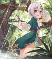 1_female 1girl ahoge antenna_hair bangs bare_shoulders blurry blurry_foreground blush chinese_commentary clothing commentary_request d day depth_of_field detached_sleeves dress dutch_angle ears elf explicit eyebrows eyebrows_visible_through_hair female female_focus female_only flower fred04142 green_dress grey_hair hair_between_eyes hair_flower hair_ornament highres holding kokkoro_(princess_connect!) long_sleeves looking_at_viewer nature nsfw open-mouth_smile open_mouth outdoors outside partially_submerged photoshop_(medium) pointed_ears pointy_ears princess_connect! princess_connect!_dive princess_connect!_re_dive puffy_long_sleeves puffy_sleeves questionable red_eyes safe see-through see-through_clothes see-through_sleeves sensitive shirt short_hair silver_hair sleeveless sleeveless_dress sleeveless_outfit smile solo standing tree wading water waterfall white_dress white_flower white_hair // 1055x1200 // 902.3KB