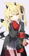 1girl black_coat black_horns black_tail black_wings blonde_hair bloomers blue_archive coat commentary_request demon_girl demon_horns demon_tail demon_wings general halo highres horns ibuki_(blue_archive) long_sleeves one_side_up paid_reward_available pixiv_19098713 pointy_ears sabana simple_background sleeves_past_fingers sleeves_past_wrists smile solo tail underwear white_bloomers wings yellow_eyes yellow_halo イブキ差分（通常、マイクロビキニ、裸） // 905x1724 // 1012.2KB