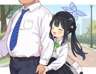 1boy 1girl 2 2025 2d_art animal_ears arm_grab bag belt black_hair blue_archive blush closed_eyes clothed commentary_request fat fat_man female fully_clothed general hair_ornament halo happy hat hug legs loli long_hair long_sleeves male necktie onyhakase pants pixiv_135434004 pixiv_93857864 shirt shun_(blue_archive) shun_(small)_(blue_archive) skirt smile thighs twintails user_kzpj8227 walking white_shirt オニー博士@fanbox🔞 シュエリンちゃん＋ // 1000x778 // 606.6KB