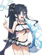 1girl absurdly_long_hair aris_(blue_archive) bikini black_hair blue_archive blue_eyes blue_halo blush breasts collarbone cowboy_shot frilled_bikini frills gluteal_fold halo innertube loah_66 long_hair looking_at_viewer navel open_mouth ponytail ringed_eyes sensitive simple_background small_breasts smile solo swim_ring swimsuit very_long_hair white_background white_bikini // 3181x4096 // 826.9KB